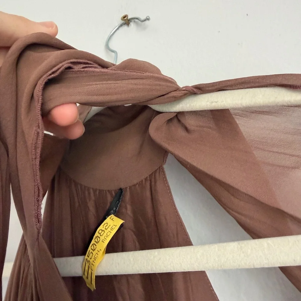 Vintage Y2K Bebe Silk Halter Handkerchief Hem Dress Brown XS Asymmetrical - Picture 8 of 15